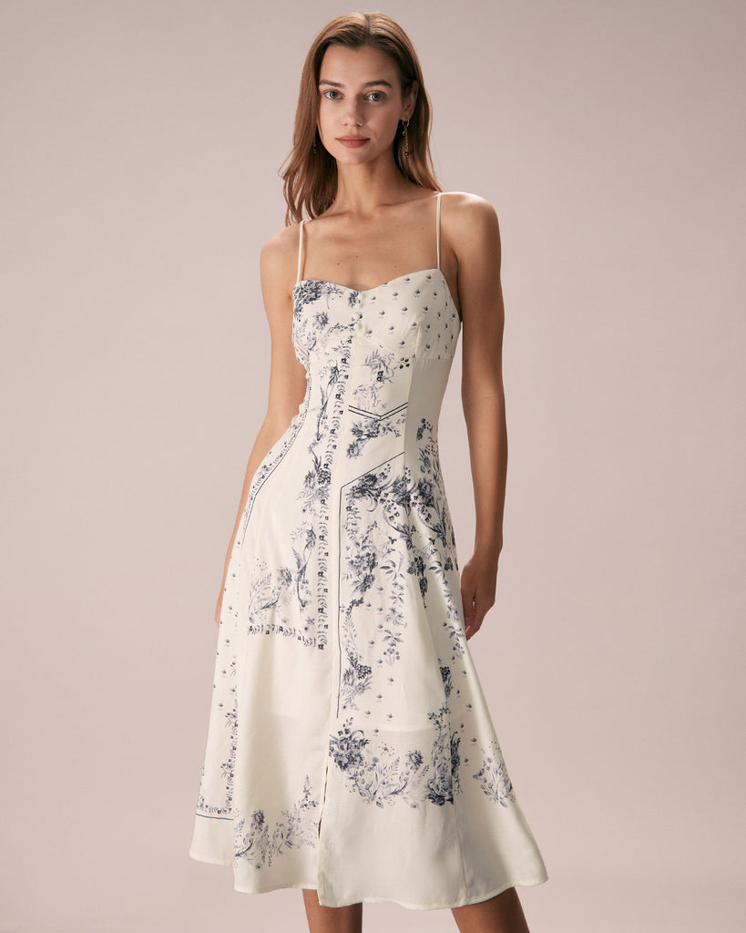 The Beige Floral Split Hem Midi Dress Beige Dresses - RIHOAS