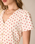 The Beige Polka Dot Button Mini Dress Dresses - RIHOAS