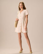 The Beige Polka Dot Button Mini Dress Dresses - RIHOAS