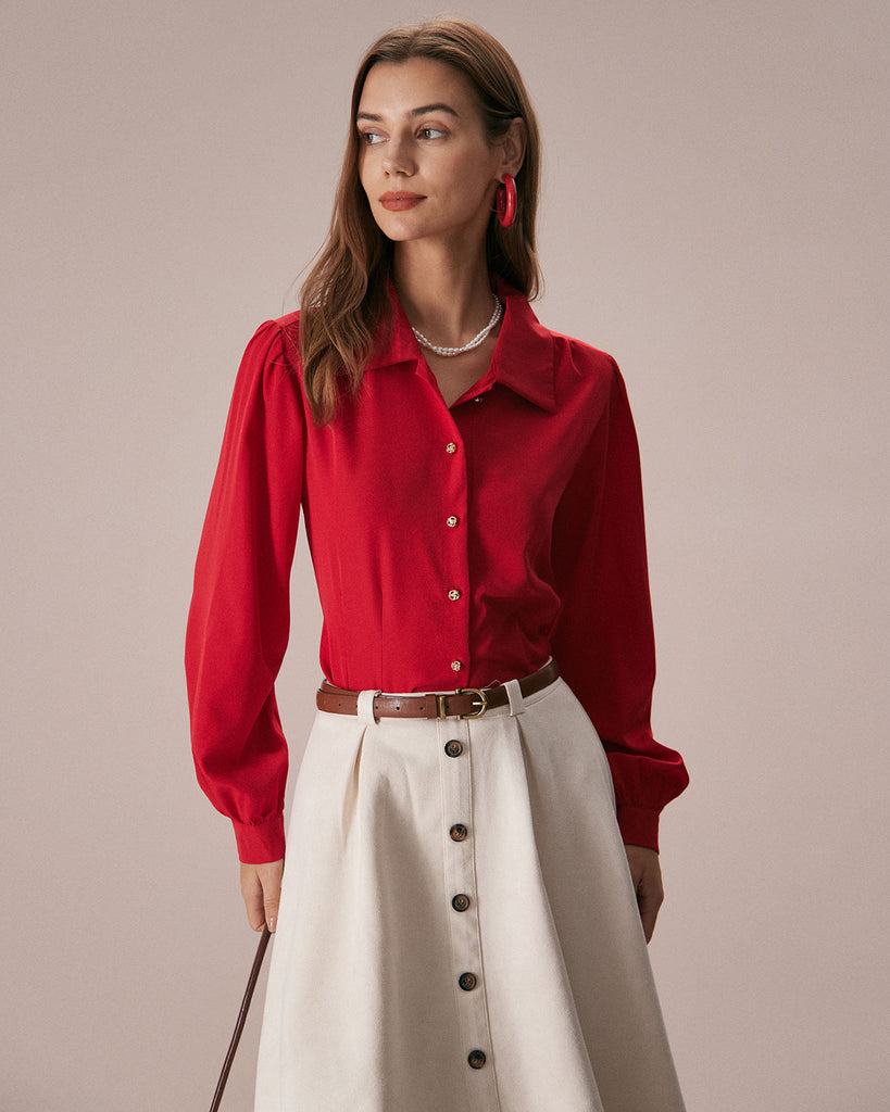 The Beige Suede Umbrella Skirt Red Tops - RIHOAS
