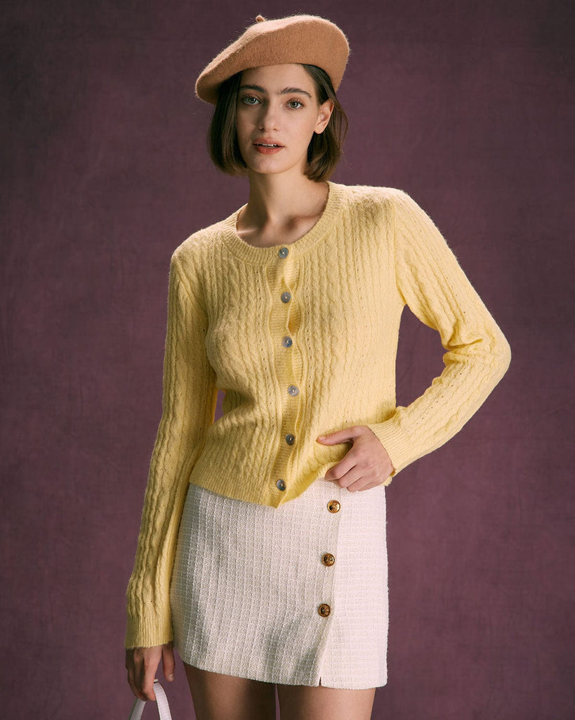The Beige Tweed Button Mini Skirt Bottoms - RIHOAS