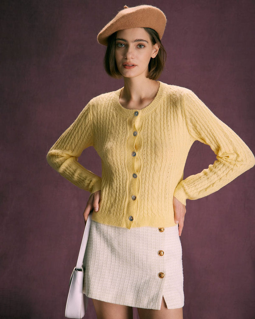 The Beige Tweed Button Mini Skirt Bottoms - RIHOAS