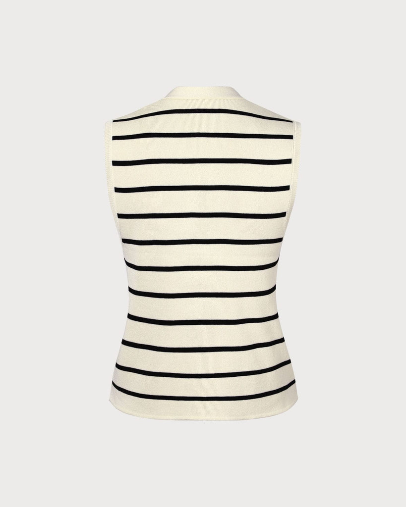 The Beige V-Neck Striped Vest Tops - RIHOAS