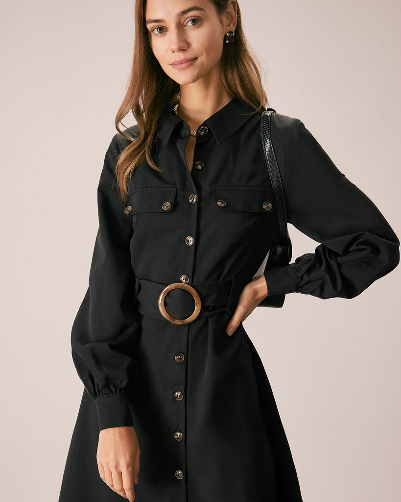 The Belted Button-Down Shirt Dress Dresses - RIHOAS