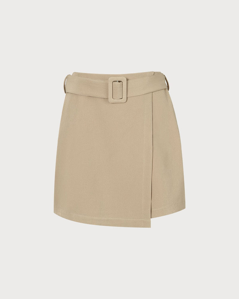 The Belted Split Hem Mini Skirt Khaki Bottoms - RIHOAS