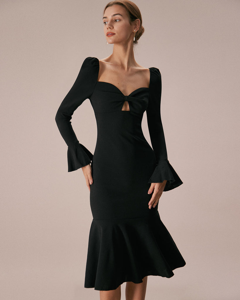 The Black Bow Slim Fishtail Dress Black Dresses - RIHOAS