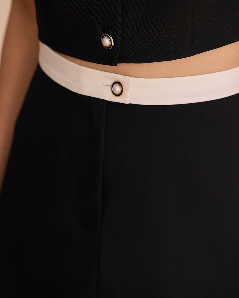 The Black Colorblock Button Mini Skirt Bottoms - RIHOAS