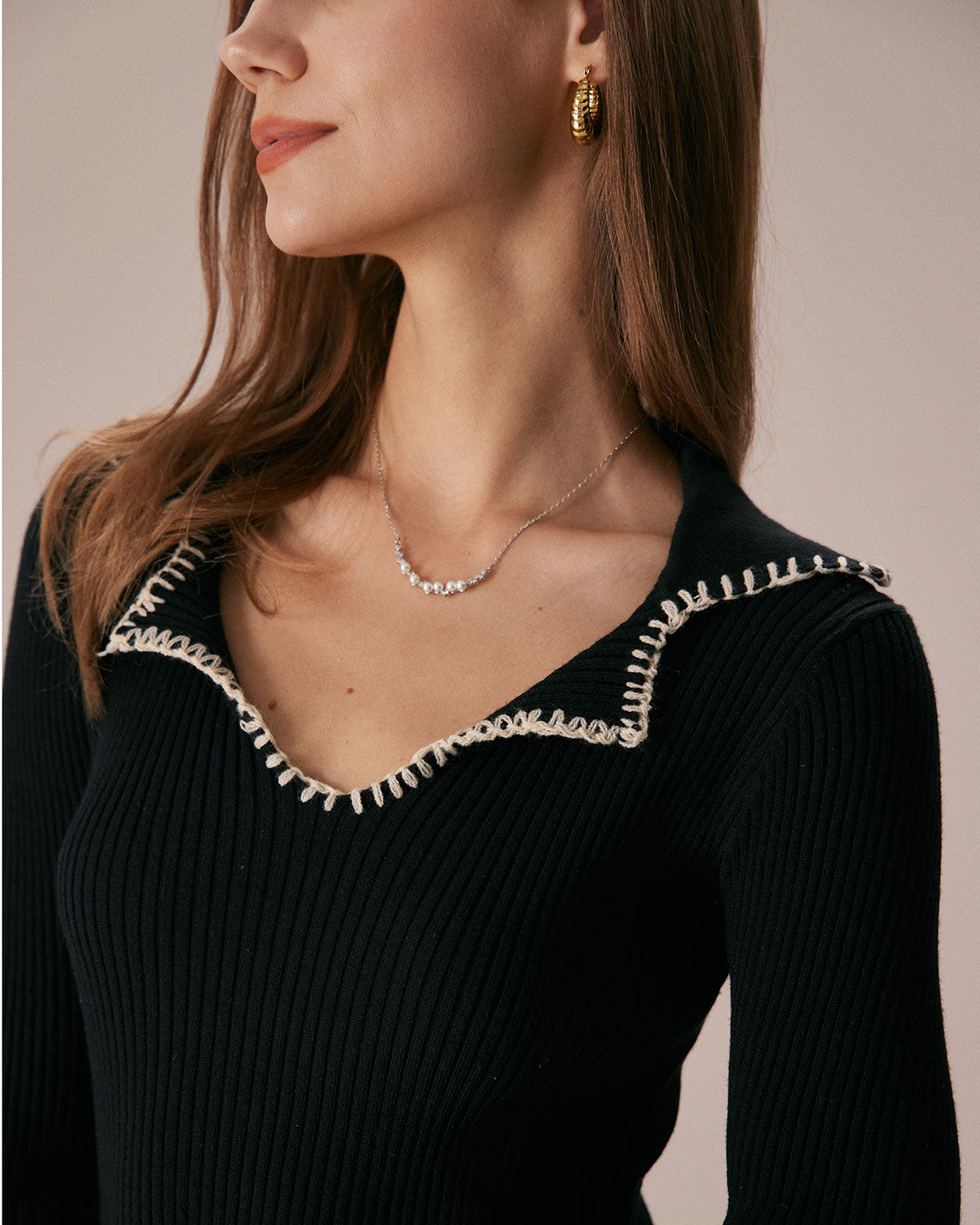 Rihoas Contrast Stitch Sweater Mini Dress for Women, Black / S Rihoas Contrast Stitch Sweater Mini Dress for Women, Black / S