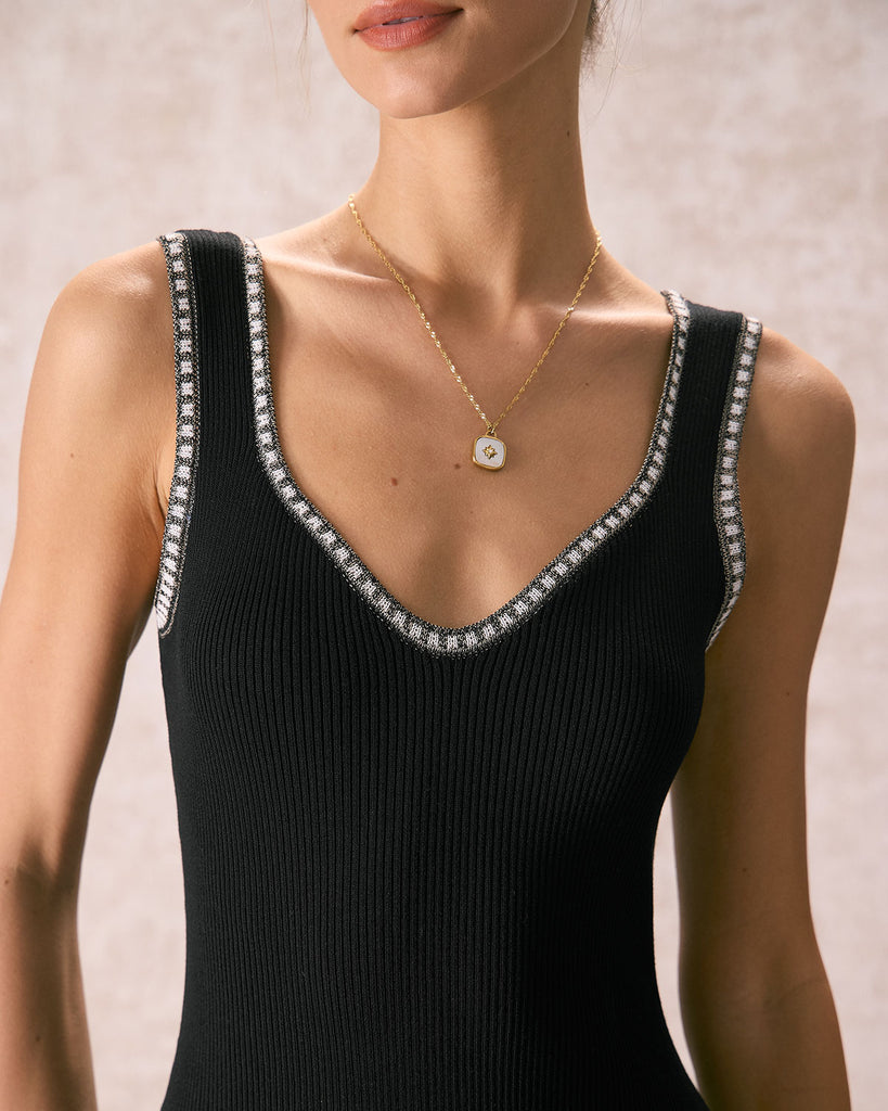 The Black Contrast Trim Sleeveless Sweater Dress Dresses - RIHOAS