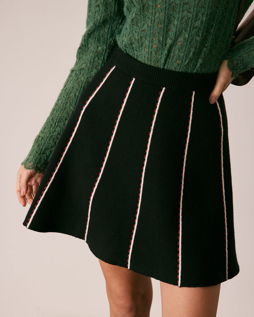 The Black Contrast Trim Sweater Mini Skirt Black Bottoms - RIHOAS