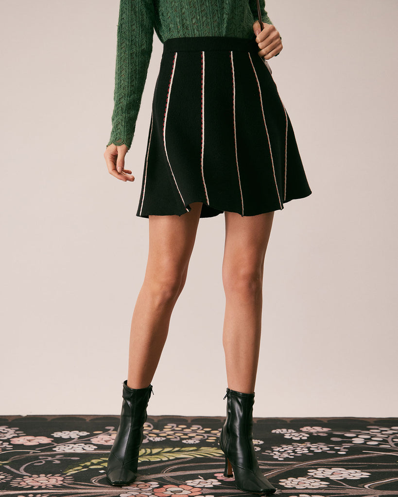 The Black Contrast Trim Sweater Mini Skirt Bottoms - RIHOAS