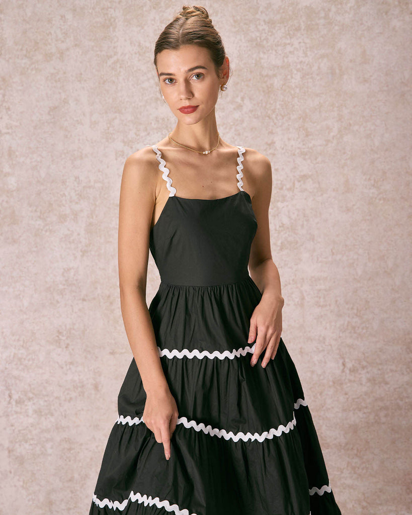 The Black Contrast Wave Midi Dress Dresses - RIHOAS
