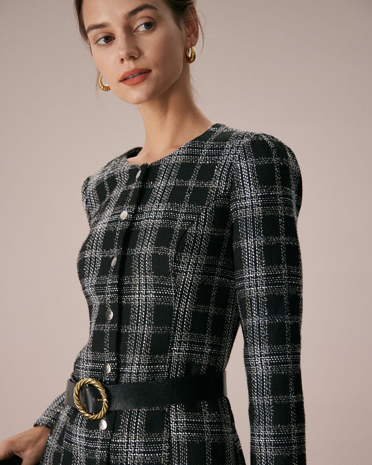 Checkered Dress Rihoas Crew Neck Plaid A-Line Mini Dress For Women, Black L Checkered Dress Rihoas Crew Neck Plaid A-Line Mini Dress For Women, Black L