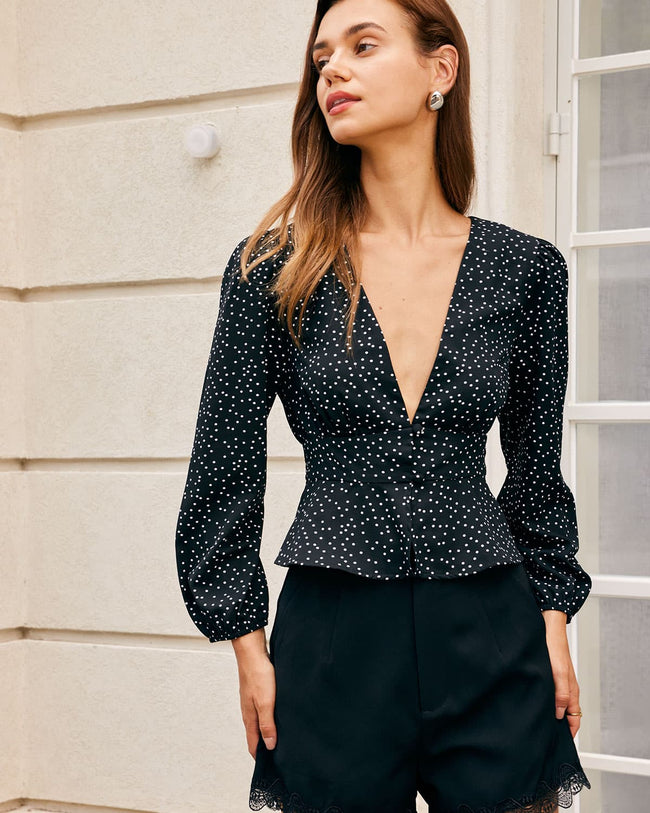 V neck polka dot top 2025