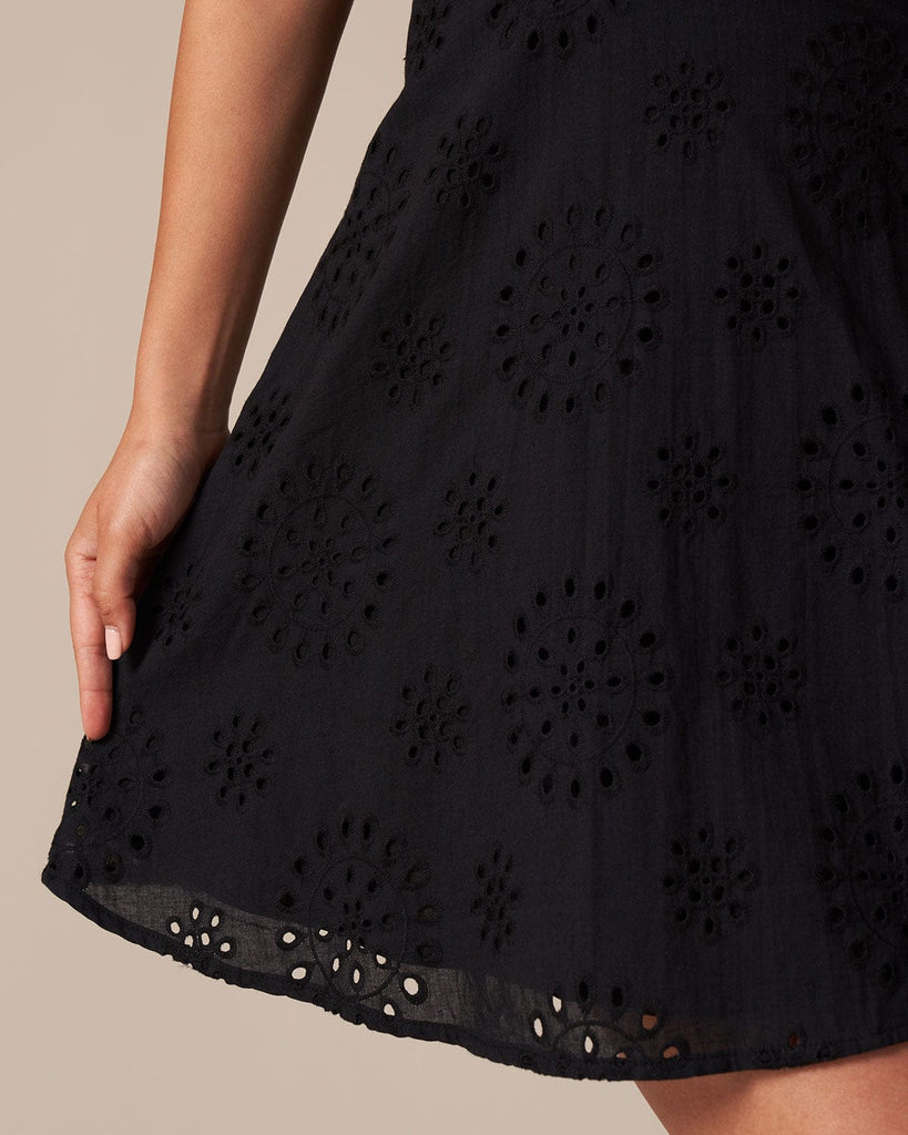 The Black Eyelet Embroidery Mini Dress Dresses - RIHOAS