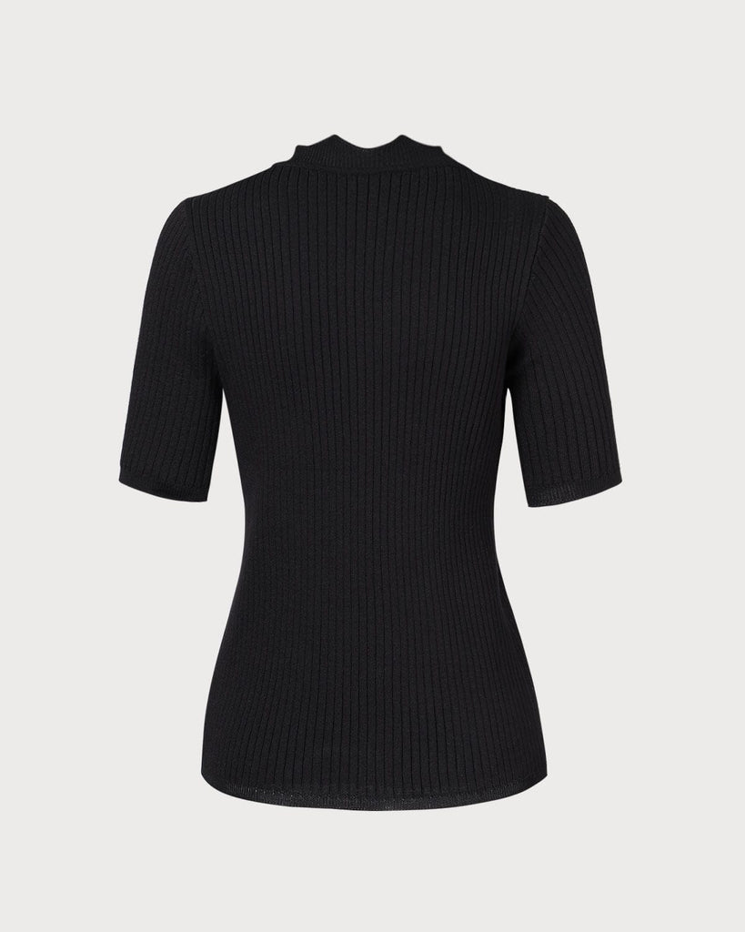 The Black Floral Embroidery Knit Tee Tops - RIHOAS