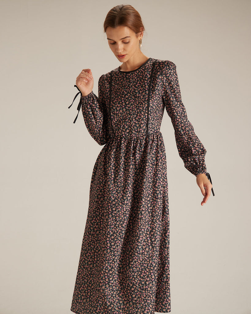 The Black Floral Hollow Out Back Maxi Dress Dresses - RIHOAS