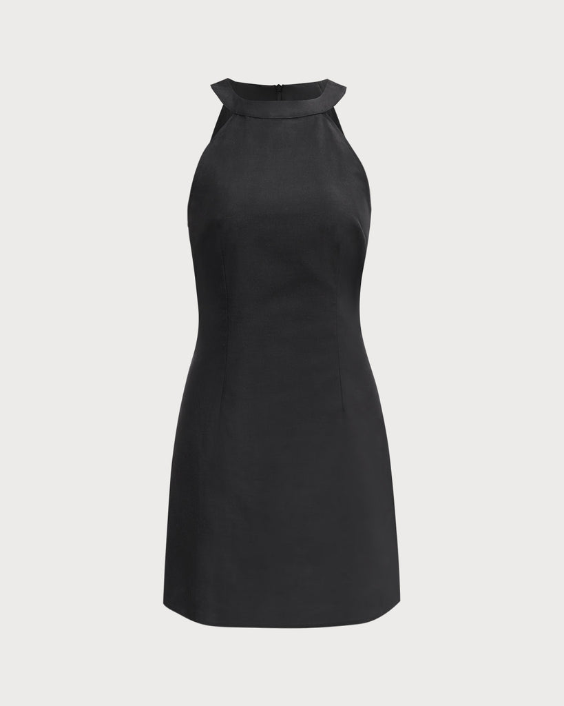 The Black Halter Solid Mini Dress Black Dresses - RIHOAS