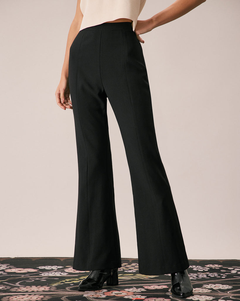 The Black High Waisted Flare Pants Black Bottoms - RIHOAS