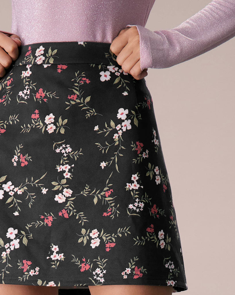 The Black High Waisted Floral Mini Skirt Bottoms - RIHOAS