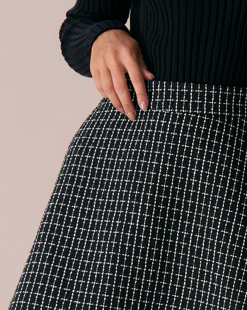The Black High Waisted Tweed Mini Skirt Bottoms - RIHOAS
