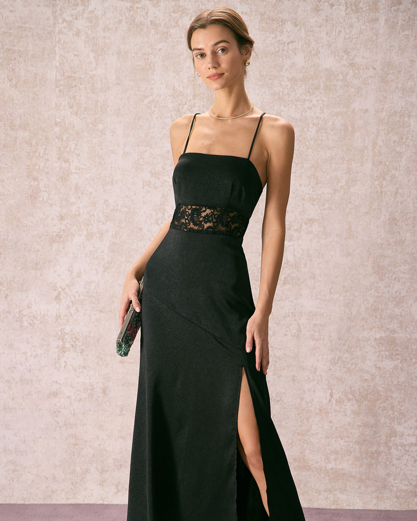 The Black Lace Criss Cross Back Maxi Dress Black Dresses - RIHOAS