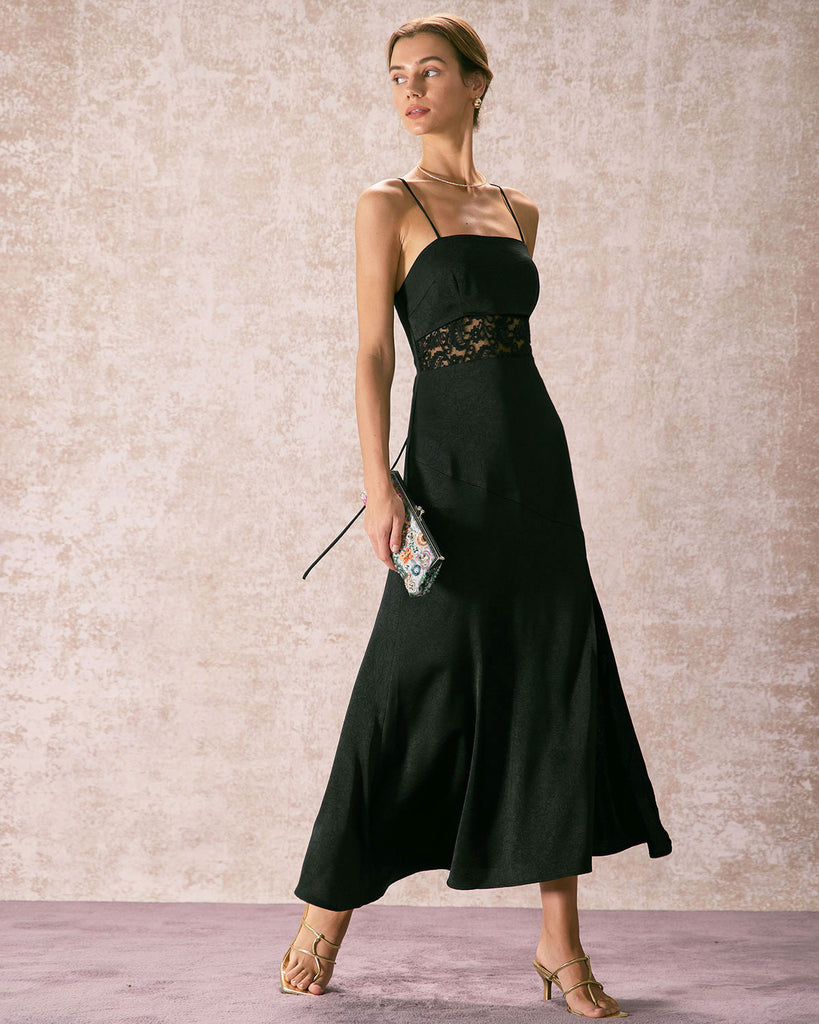The Black Lace Criss Cross Back Maxi Dress Dresses - RIHOAS