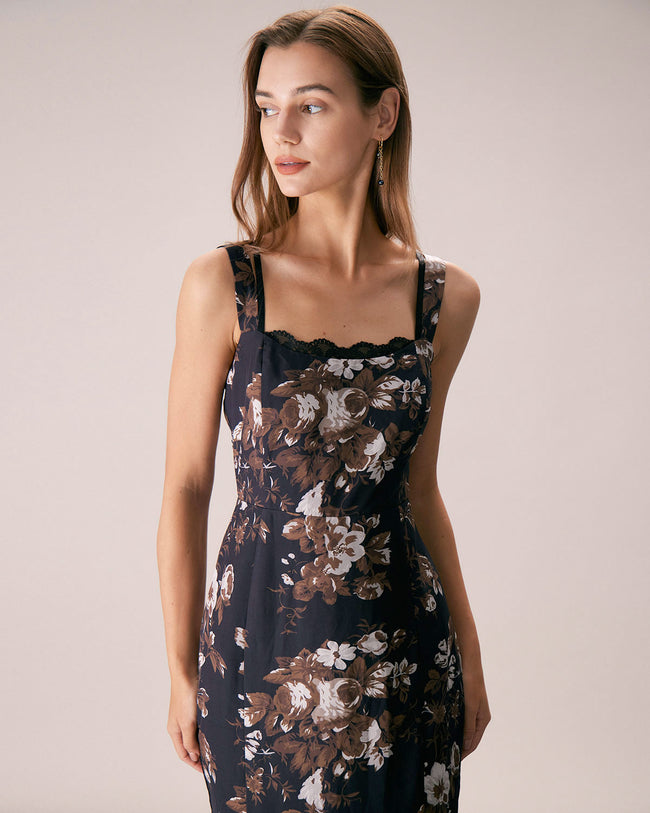 The Black Lace Trim Floral Mermaid Maxi Dress & Reviews