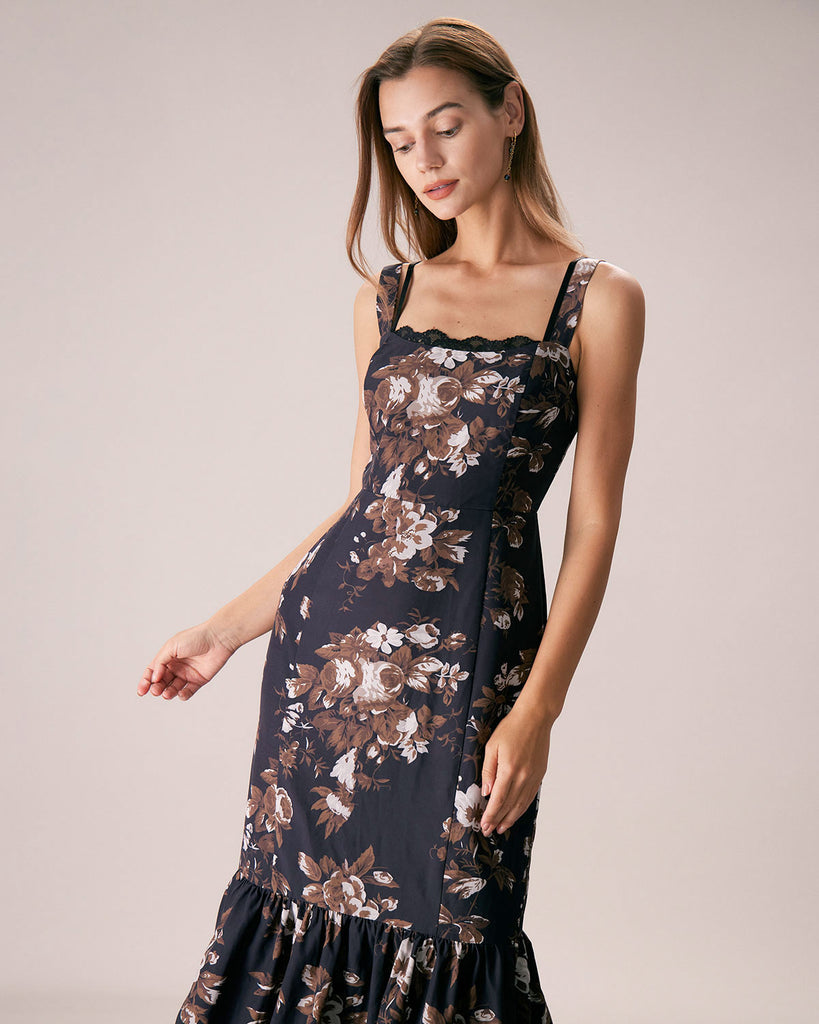The Black Lace Floral Mermaid Maxi Dress Dresses - RIHOAS