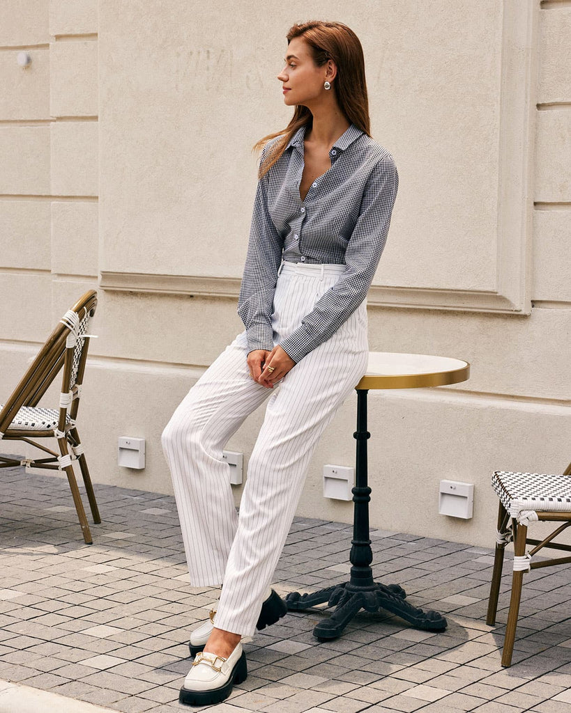 The Black Lapel Plaid Shirt Tops - RIHOAS