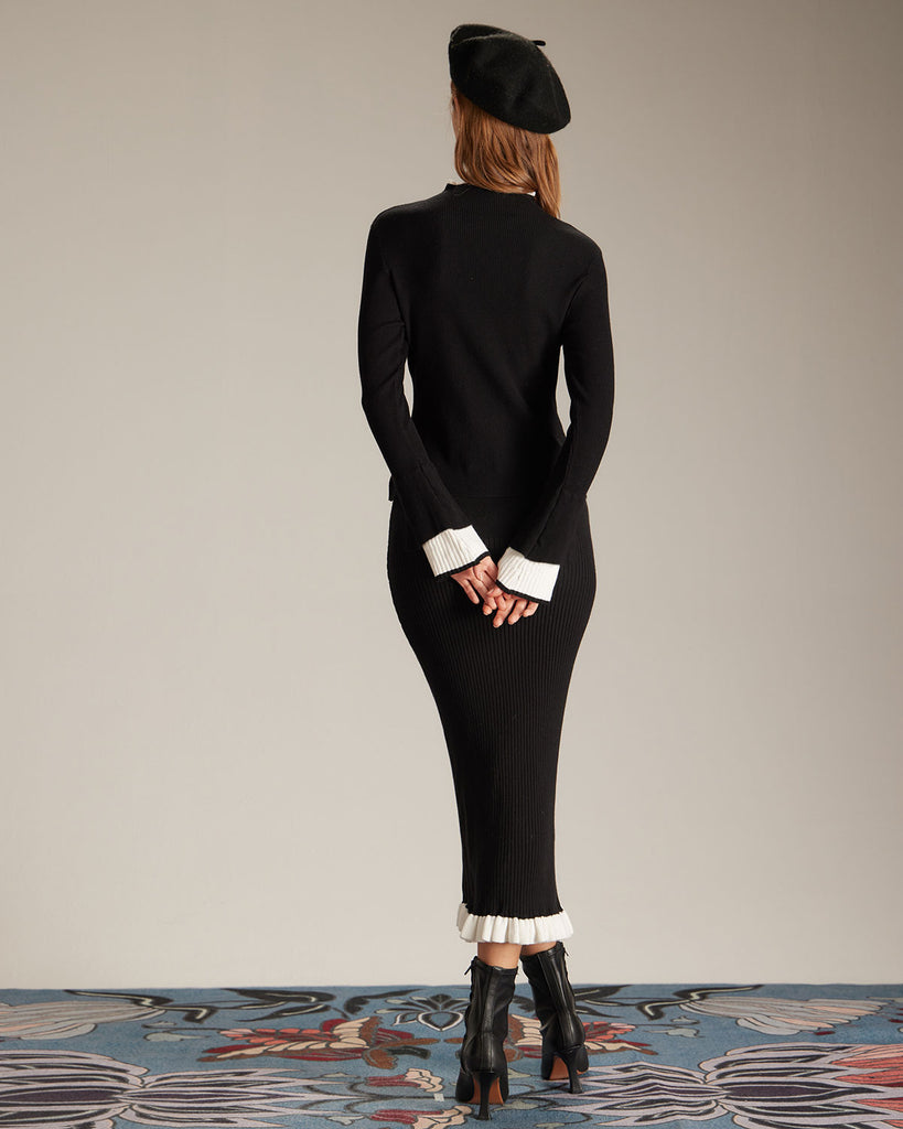 The Black Mock Neck Colorblock Knit Top Tops - RIHOAS