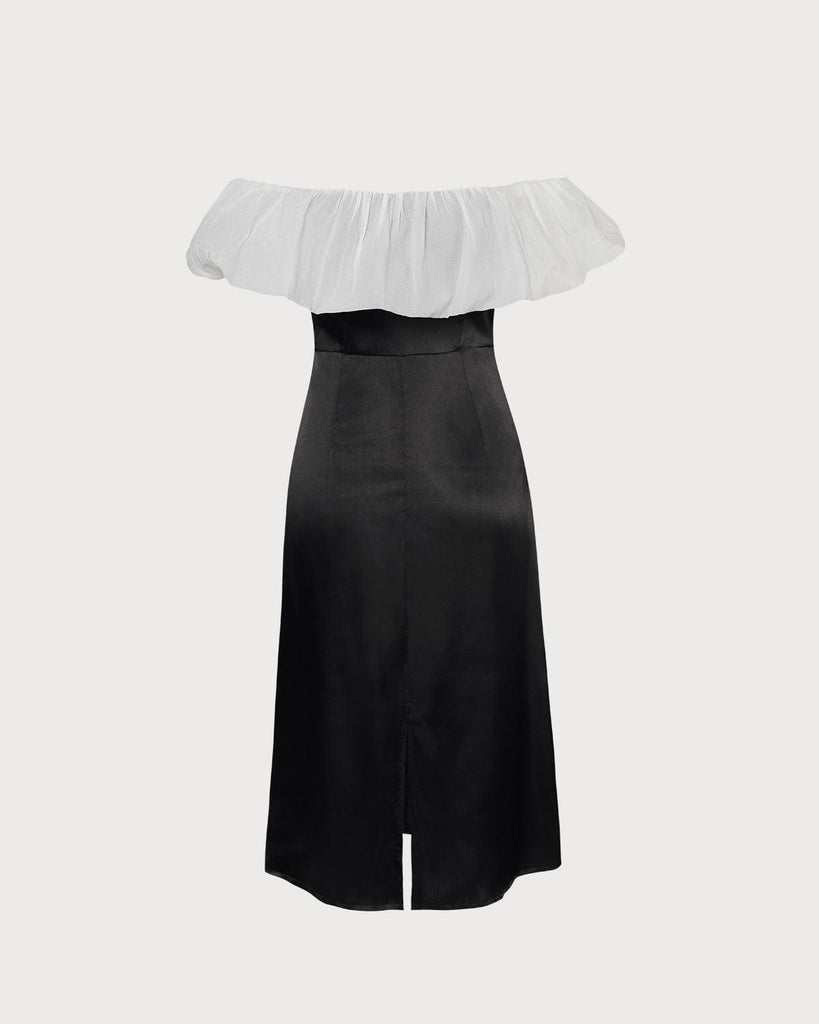 The Black Off Shoulder Spliced Mesh Midi Dress Dresses - RIHOAS