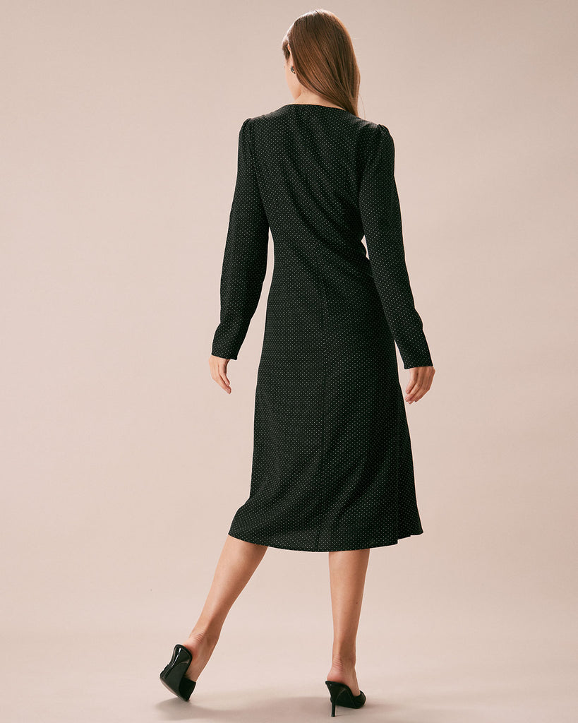 The Black Polka Dot Lace Midi Dress Dresses - RIHOAS