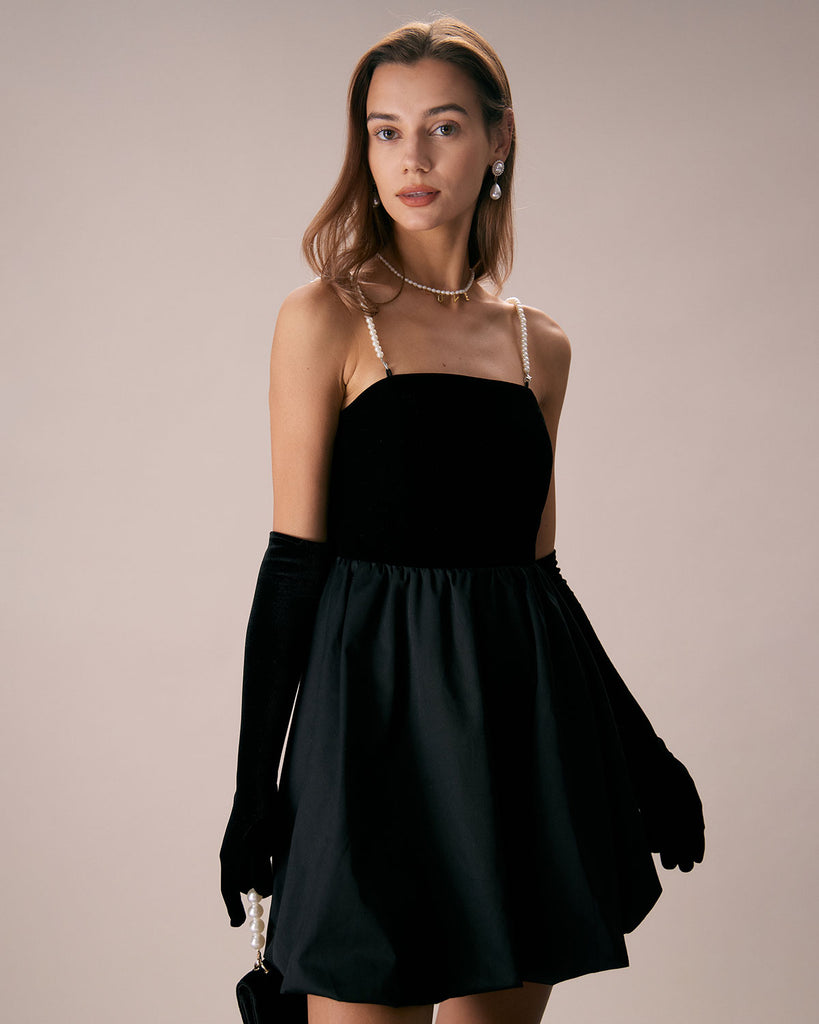The Black Removable Straps Velvet Mini Dress Dresses - RIHOAS