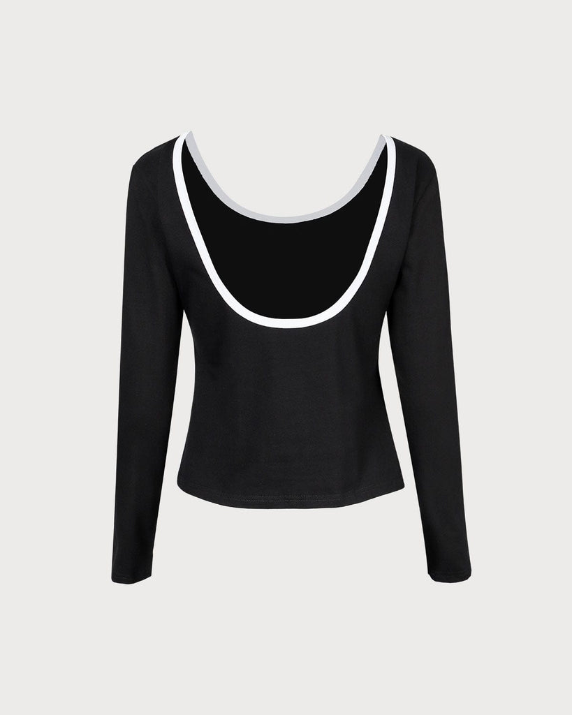 The Black Round Neck Backless Tee Tops - RIHOAS