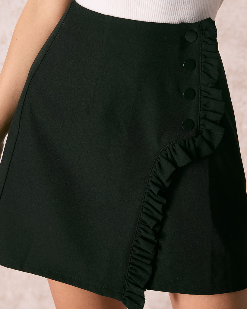 The Black Ruffle Trim Mini Skirt Bottoms - RIHOAS