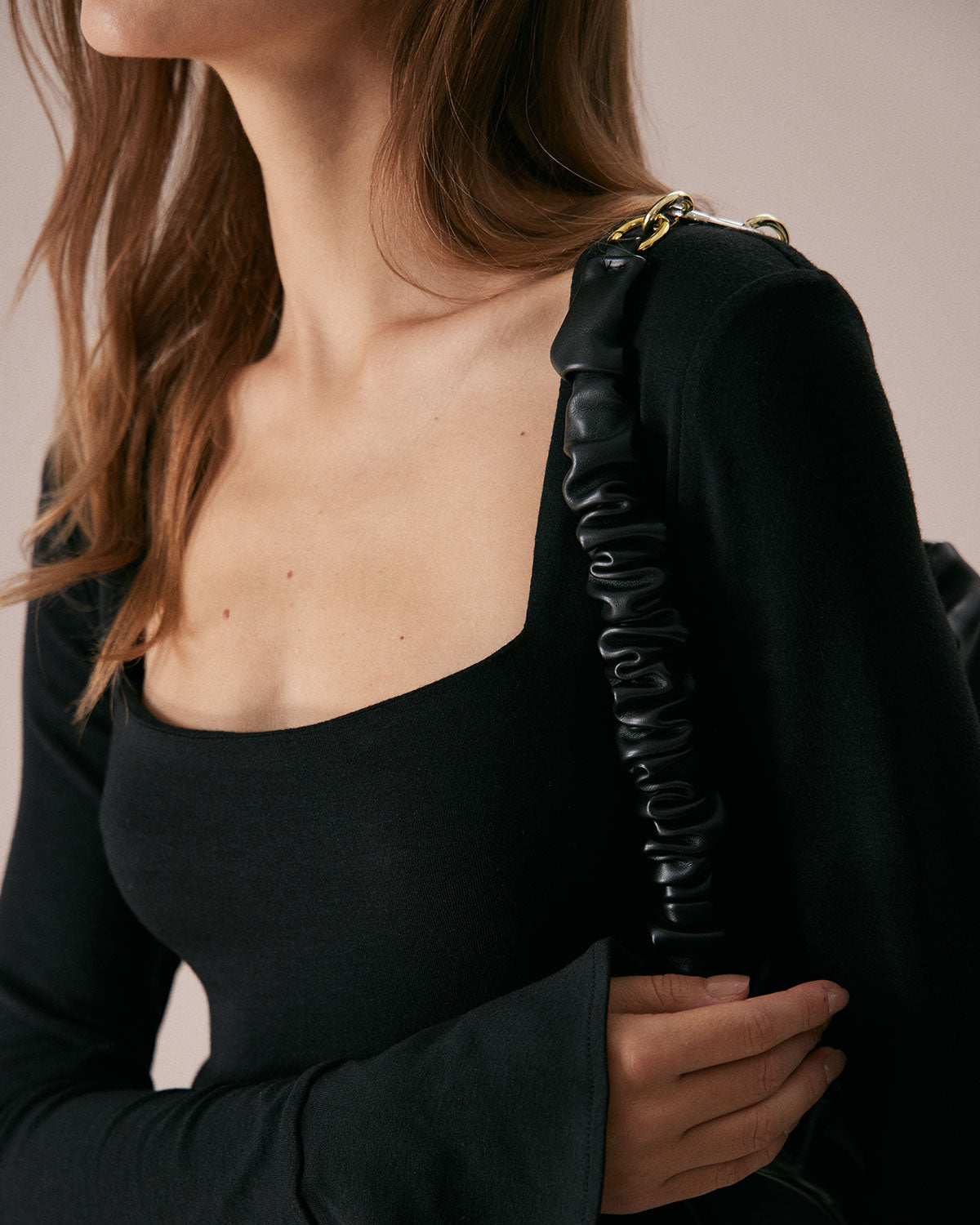 Rihoas Solid Knit Square Neck Long Flare Sleeve Slit Slim Fit Blouse Top, Black / XL