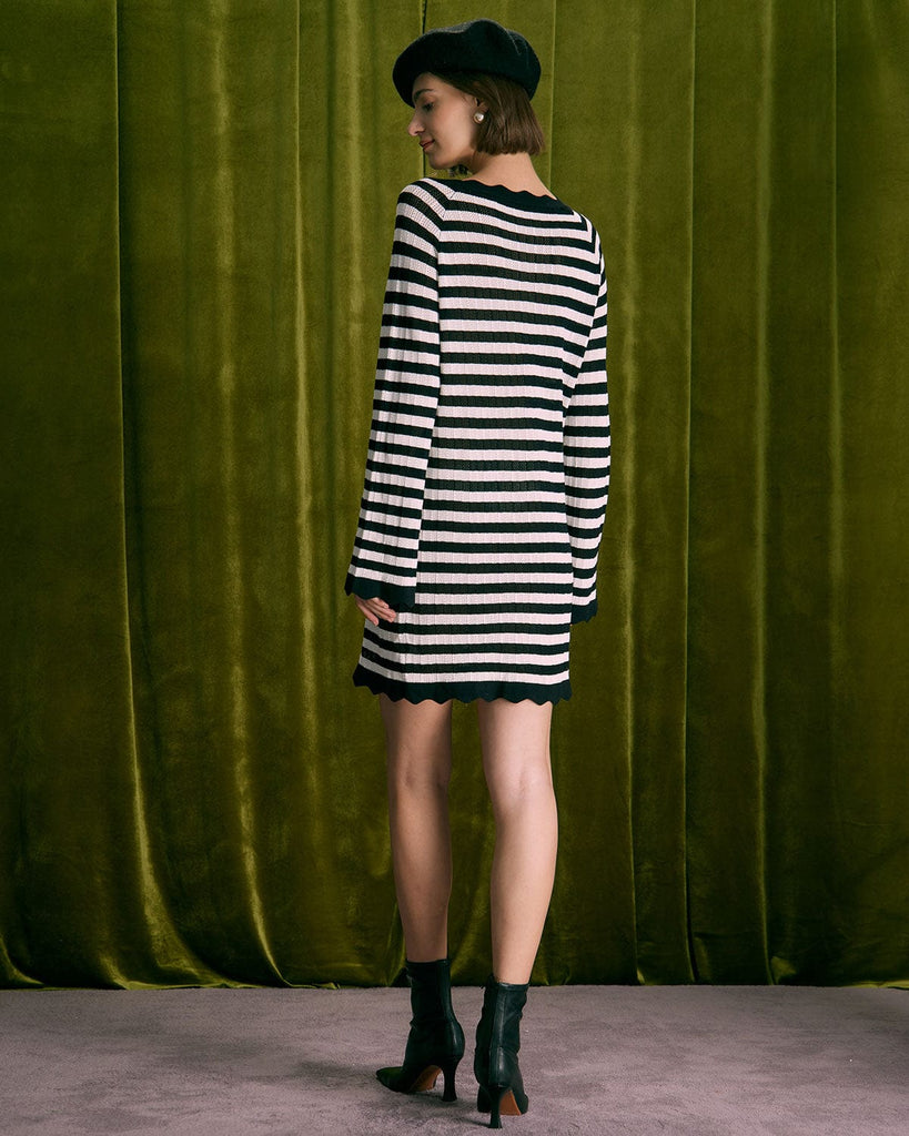 The Black Striped Flare Sleeve Mini Dress Dresses - RIHOAS