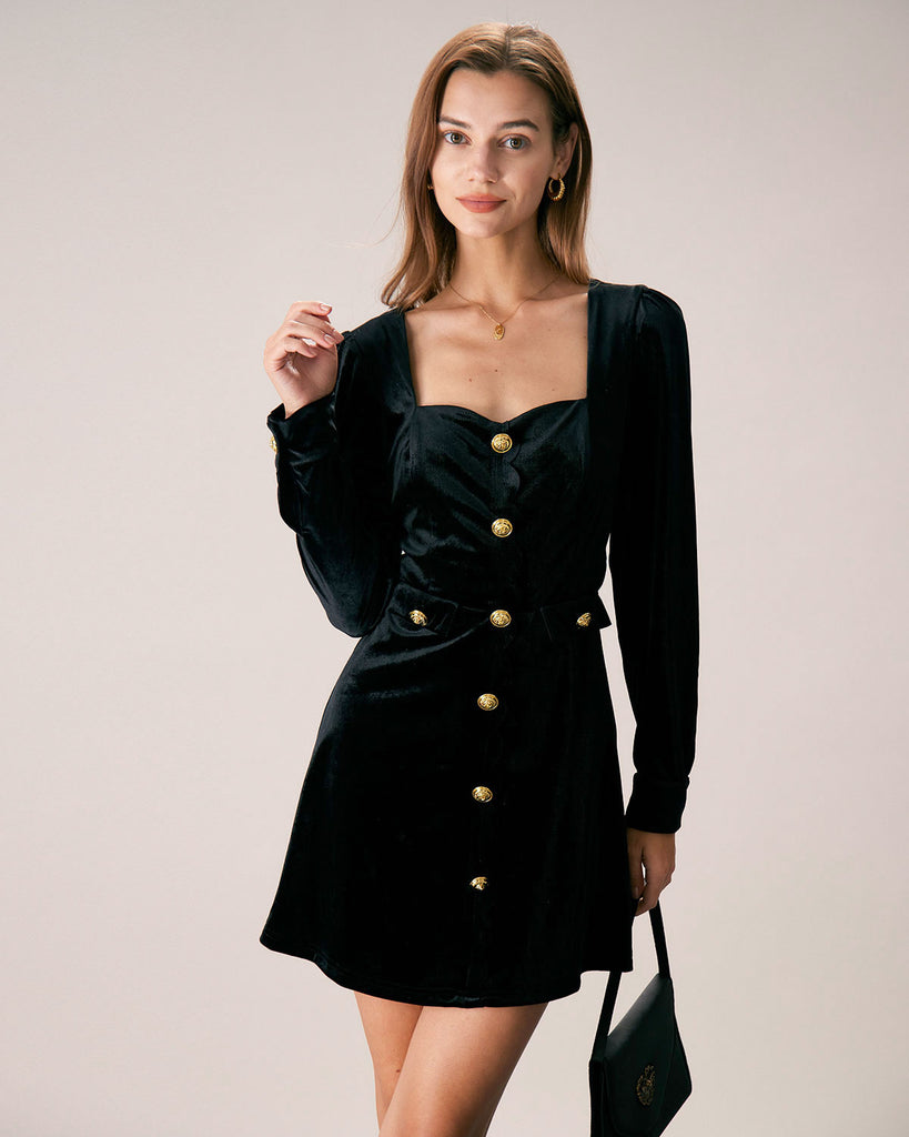 The Black Sweetheart Neck Velvet Mini Dress Dresses - RIHOAS