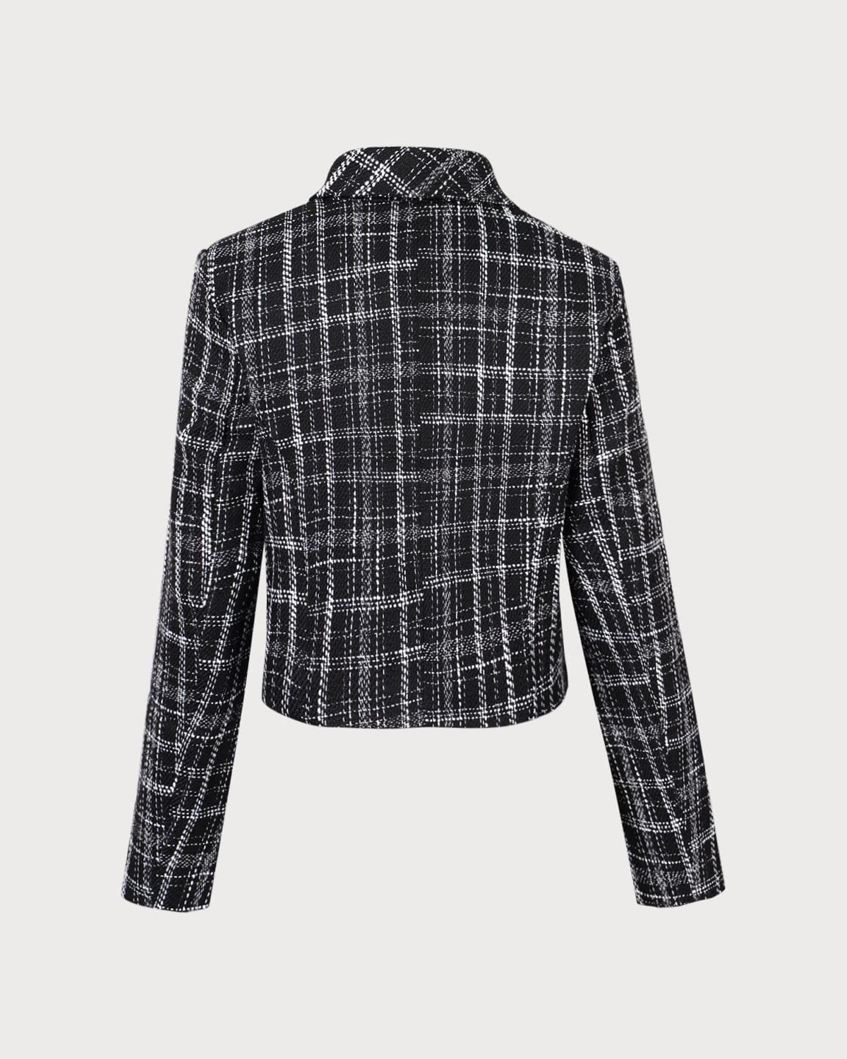 Rihoas Colorblock Button Tweed Jacket for Women, Black / XL