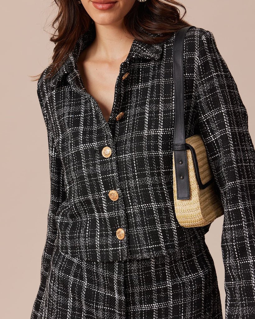 The Black Tweed Plaid Jacket Outerwear - RIHOAS