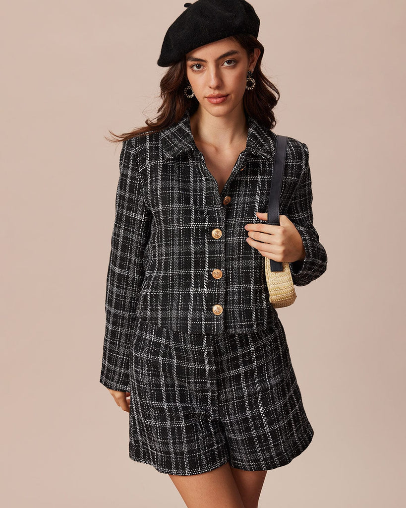 The Black Tweed Plaid Jacket Outerwear - RIHOAS