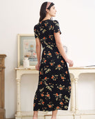 The Black V-Neck Button Detail Floral Maxi Dress Dresses - RIHOAS