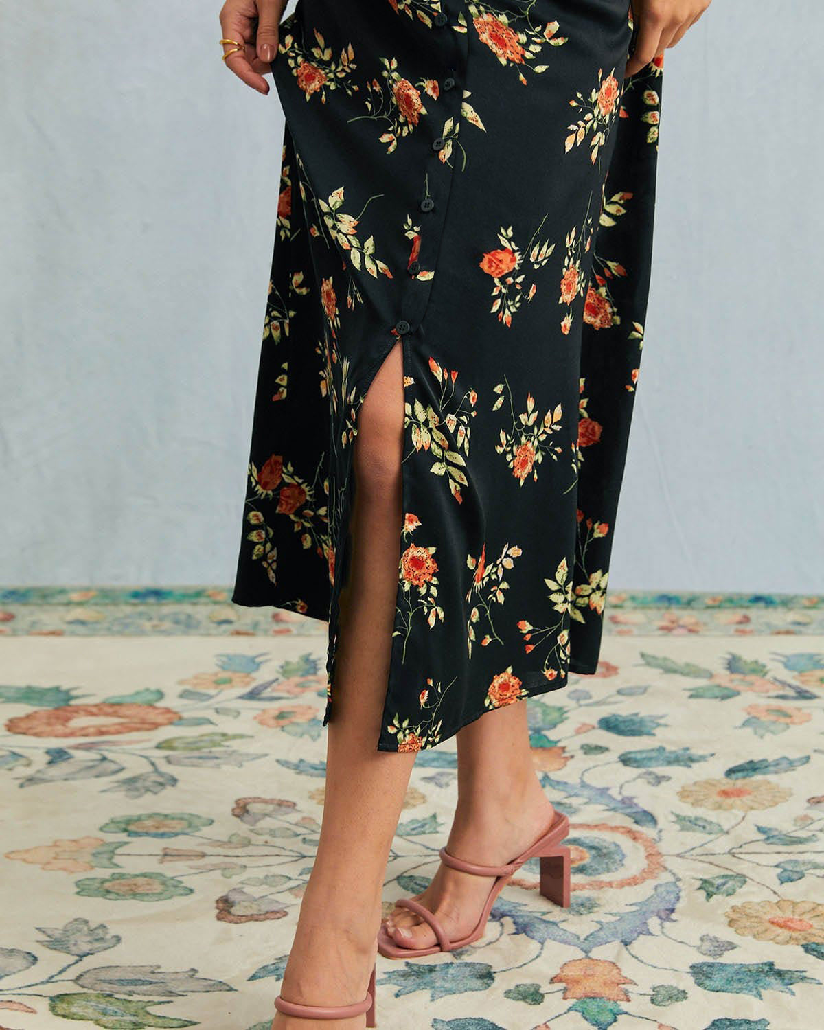 The Black V Neck Floral Short Sleeve Maxi Dress - Short Sleeve Day&Evening Casual Maxi Dress - Black - Dresses | RIHOAS The Black V Neck Floral Short Sleeve Maxi Dress - Short Sleeve Day&Evening Casual Maxi Dress - Black - Dresses | RIHOAS
