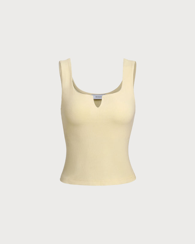 The Black V-Neck Knit Tank Top Yellow Tops - RIHOAS