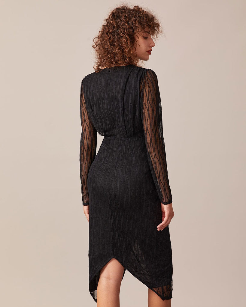 The Black V-neck Lace Midi Dress Dresses - RIHOAS