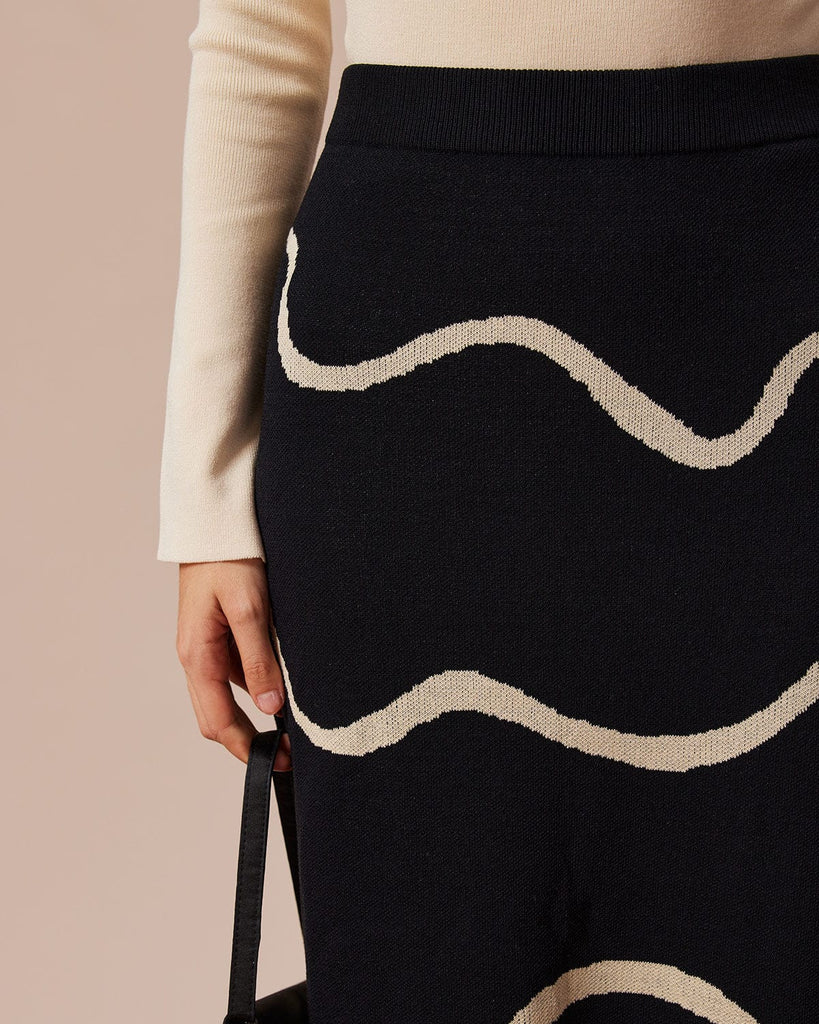 The Black Wave Knit Midi Skirt Bottoms - RIHOAS
