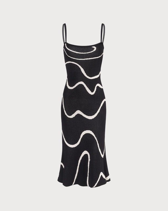 The Black Wave Mermaid Hem Kint Midi Dress Black Dresses - RIHOAS