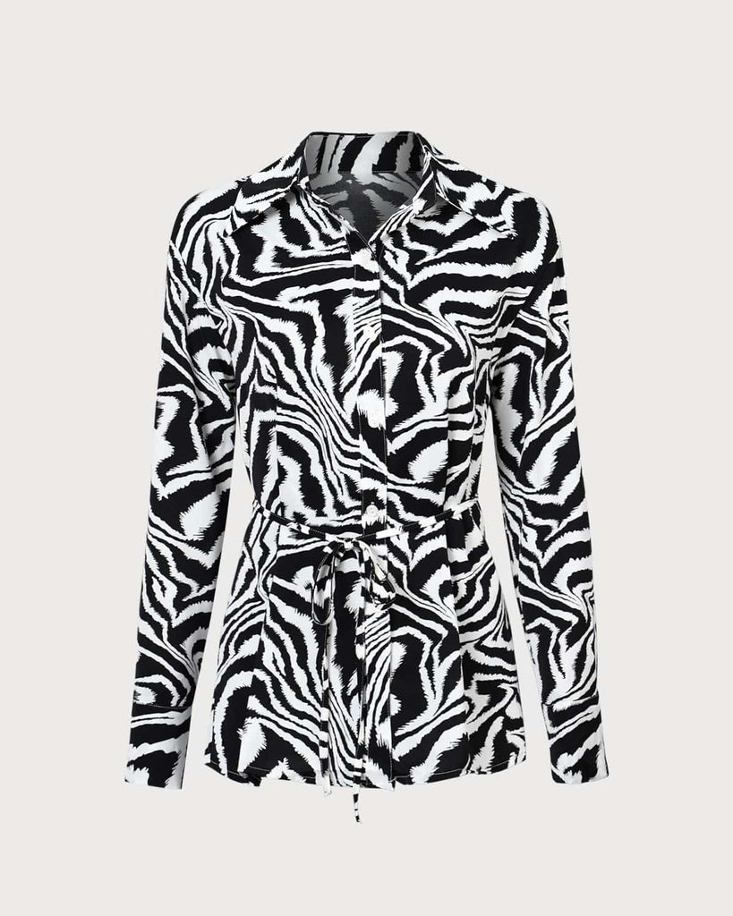 The Black Zebra Tie Waist Shirt Tops - RIHOAS