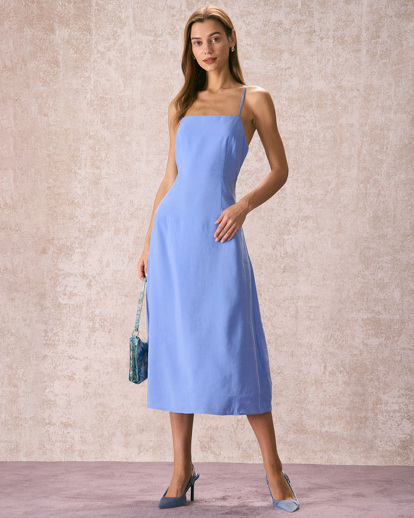The Blue Cut Out Back Midi Dress Dresses - RIHOAS